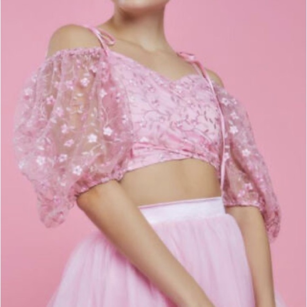 Sugar Thrillz Pink Puff Sleeve Crop Blouse